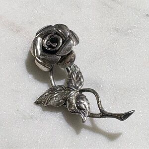 Vintage Signed BEAU Sterling Silver Vintage Rose Flower Pin Brooch